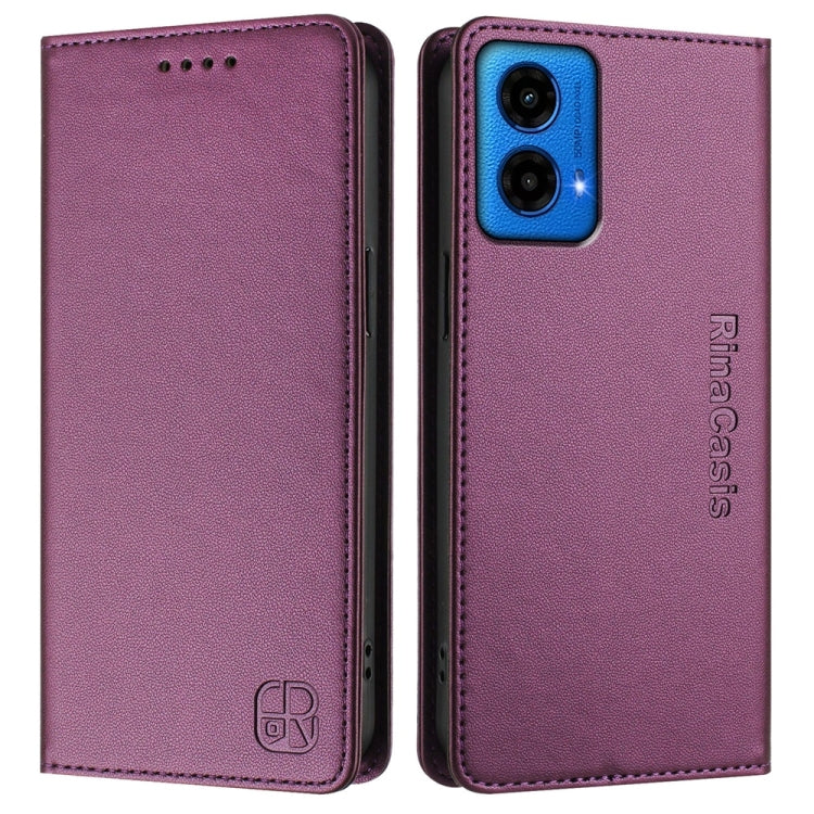 For Motorola Moto G45 5G / G34 5G RC01 Dual-Folded Magnetic Suction RFID Leather Phone Case