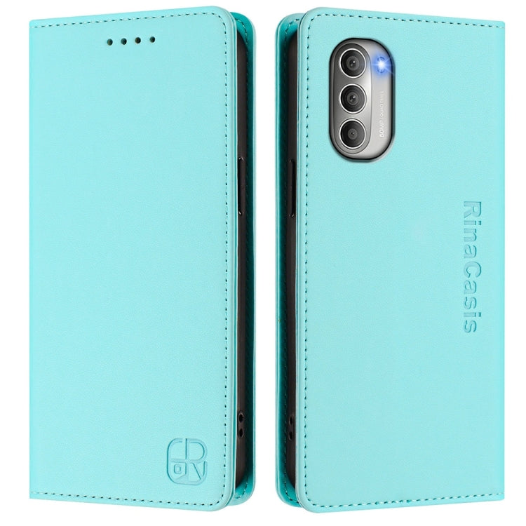 For Motorola Moto G51 5G RC01 Dual-Folded Magnetic Suction RFID Leather Phone Case