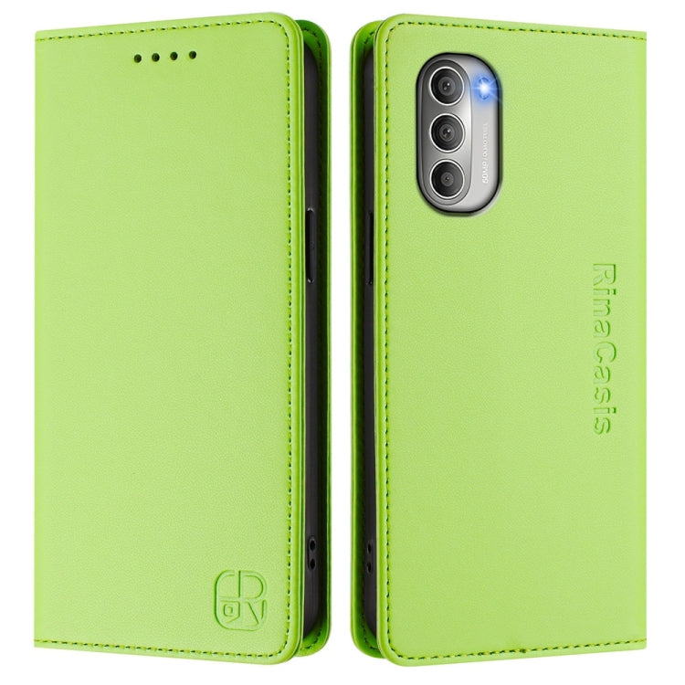 For Motorola Moto G51 5G RC01 Dual-Folded Magnetic Suction RFID Leather Phone Case