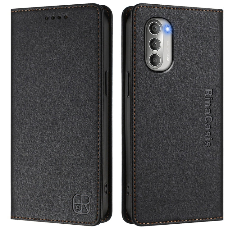 For Motorola Moto G51 5G RC01 Dual-Folded Magnetic Suction RFID Leather Phone Case