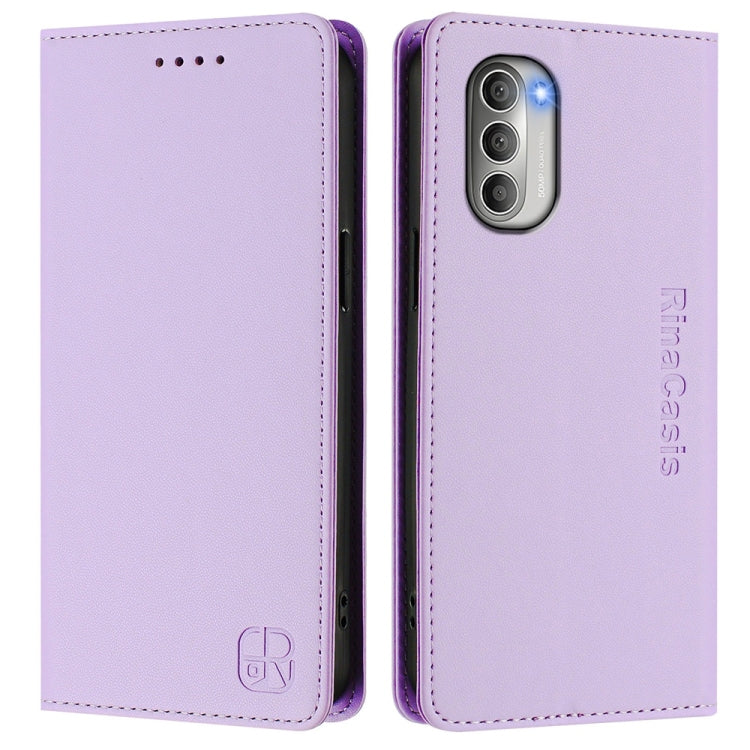 For Motorola Moto G51 5G RC01 Dual-Folded Magnetic Suction RFID Leather Phone Case