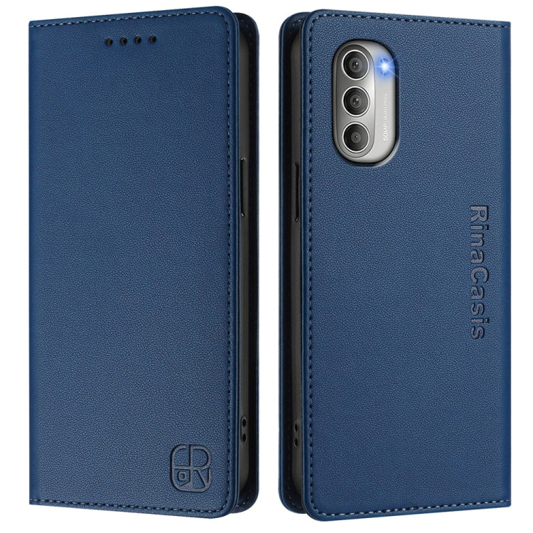 For Motorola Moto G51 5G RC01 Dual-Folded Magnetic Suction RFID Leather Phone Case
