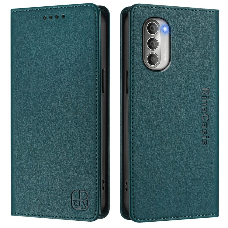 For Motorola Moto G51 5G RC01 Dual-Folded Magnetic Suction RFID Leather Phone Case