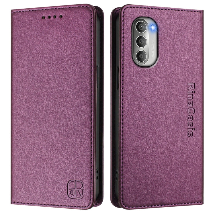 For Motorola Moto G51 5G RC01 Dual-Folded Magnetic Suction RFID Leather Phone Case