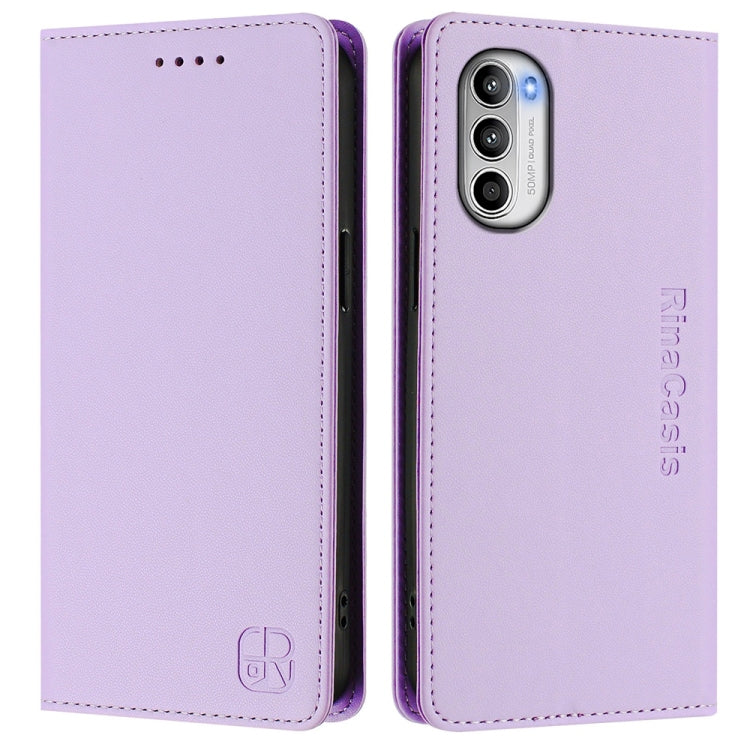 For Motorola Moto G52 4G / G82 5G / G71s 5G RC01 Dual-Folded Magnetic Suction RFID Leather Phone Case