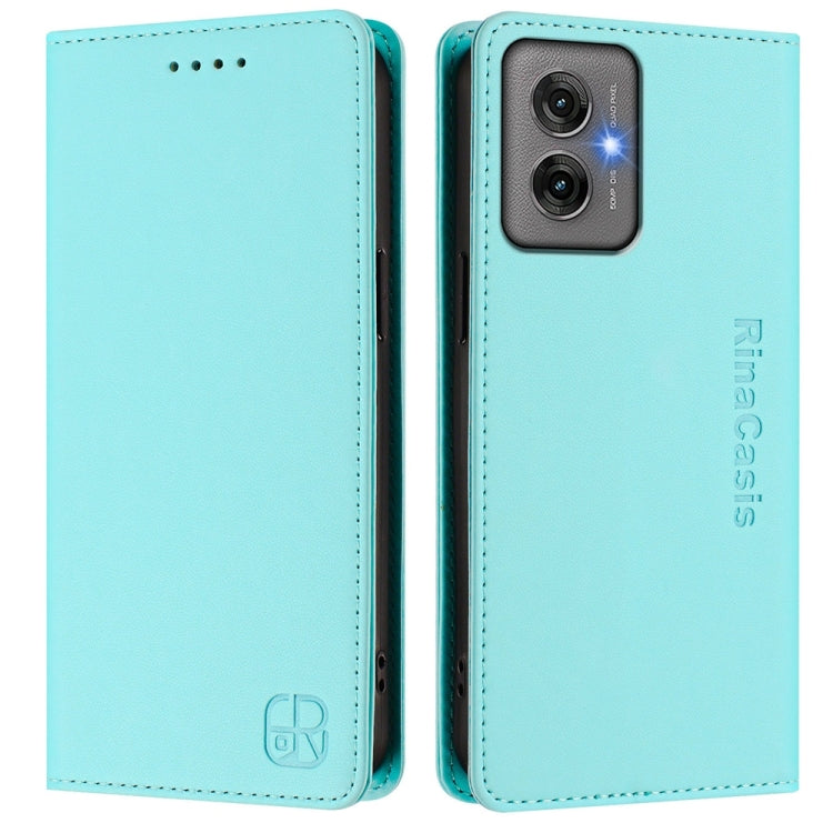 For Motorola Moto G55 RC01 Dual-Folded Magnetic Suction RFID Leather Phone Case