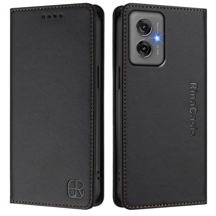 For Motorola Moto G55 RC01 Dual-Folded Magnetic Suction RFID Leather Phone Case