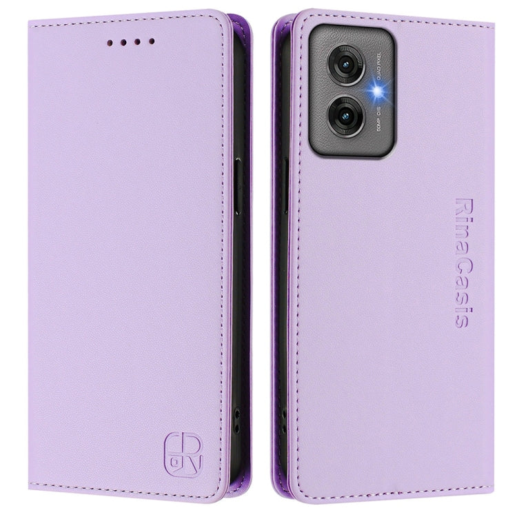 For Motorola Moto G55 RC01 Dual-Folded Magnetic Suction RFID Leather Phone Case