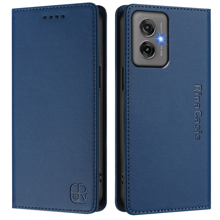 For Motorola Moto G55 RC01 Dual-Folded Magnetic Suction RFID Leather Phone Case