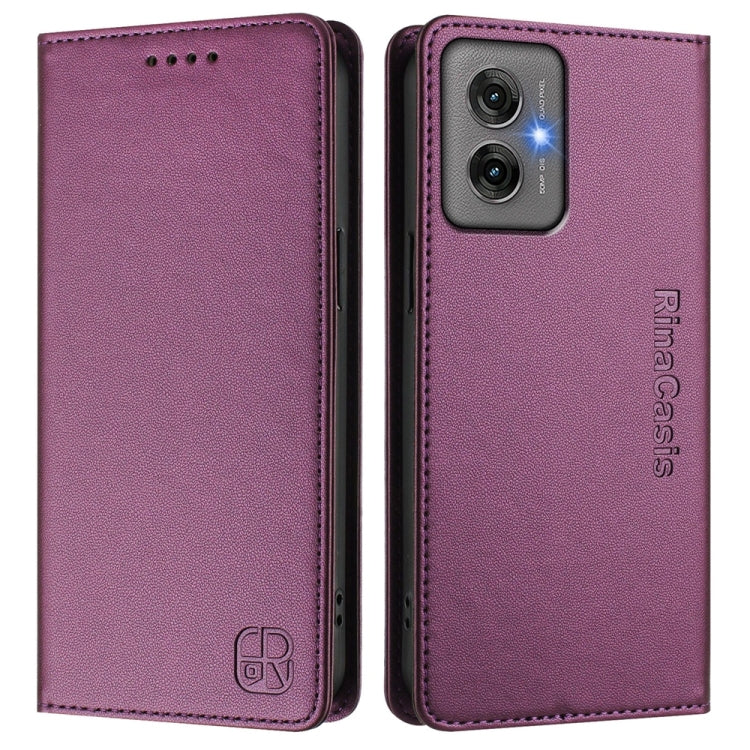 For Motorola Moto G55 RC01 Dual-Folded Magnetic Suction RFID Leather Phone Case