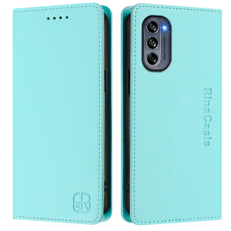 For Motorola Moto G62 5G / Moto G62 India RC01 Dual-Folded Magnetic Suction RFID Leather Phone Case
