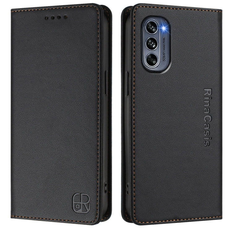 For Motorola Moto G62 5G / Moto G62 India RC01 Dual-Folded Magnetic Suction RFID Leather Phone Case
