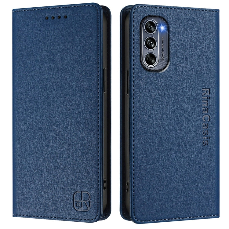 For Motorola Moto G62 5G / Moto G62 India RC01 Dual-Folded Magnetic Suction RFID Leather Phone Case