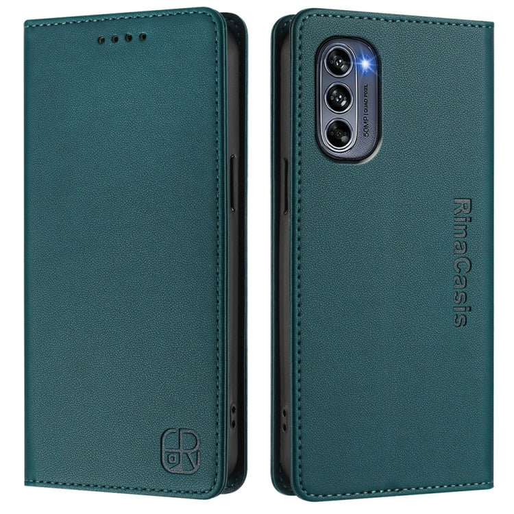 For Motorola Moto G62 5G / Moto G62 India RC01 Dual-Folded Magnetic Suction RFID Leather Phone Case