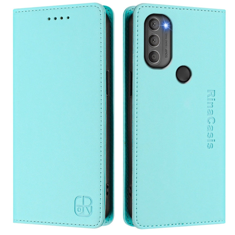 For Motorola Moto G71 5G RC01 Dual-Folded Magnetic Suction RFID Leather Phone Case