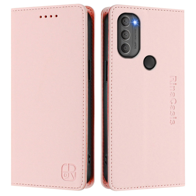 For Motorola Moto G71 5G RC01 Dual-Folded Magnetic Suction RFID Leather Phone Case