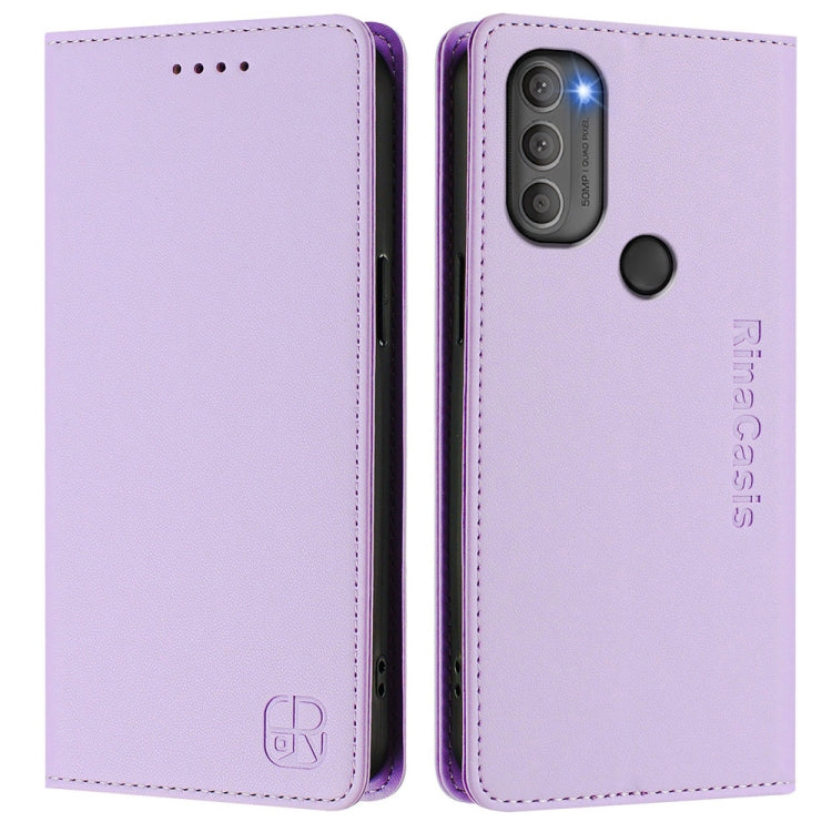 For Motorola Moto G71 5G RC01 Dual-Folded Magnetic Suction RFID Leather Phone Case