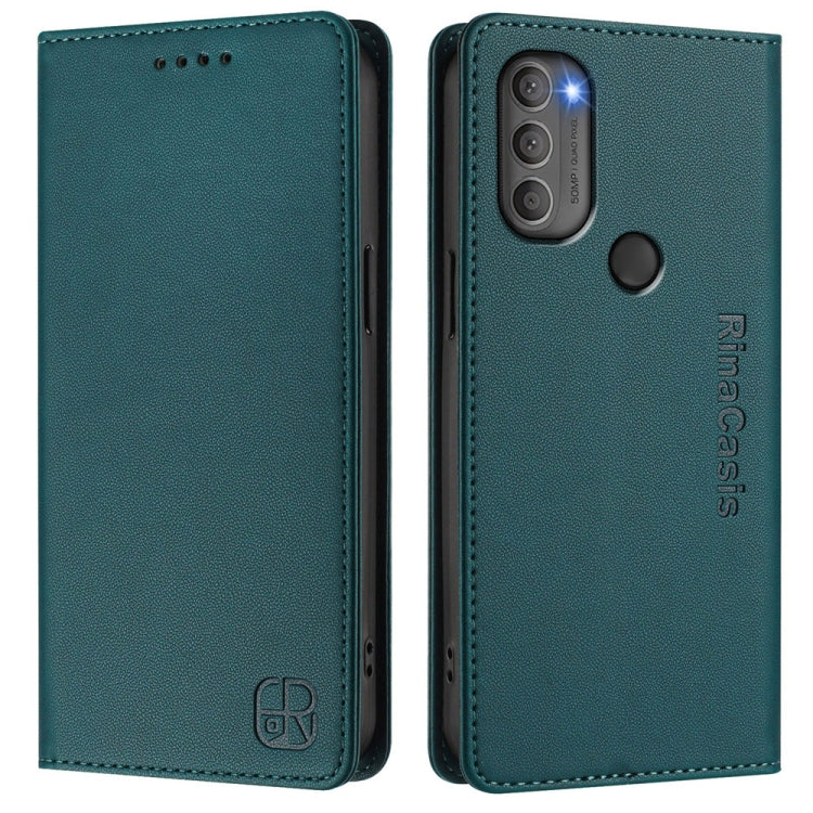 For Motorola Moto G71 5G RC01 Dual-Folded Magnetic Suction RFID Leather Phone Case