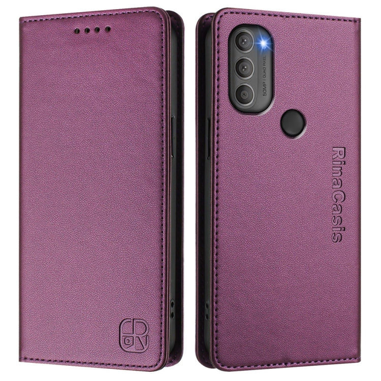 For Motorola Moto G71 5G RC01 Dual-Folded Magnetic Suction RFID Leather Phone Case