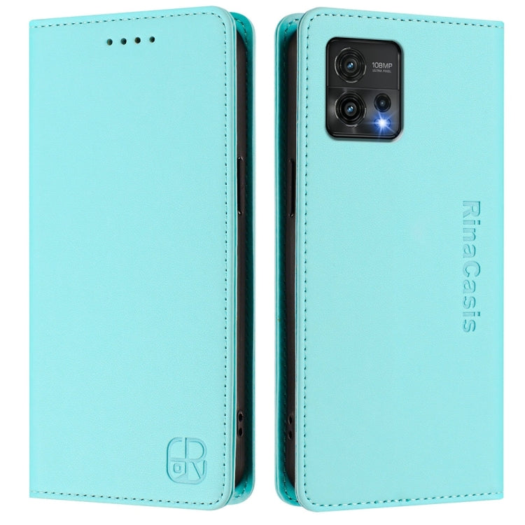 For Motorola Moto G72 RC01 Dual-Folded Magnetic Suction RFID Leather Phone Case