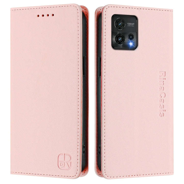 For Motorola Moto G72 RC01 Dual-Folded Magnetic Suction RFID Leather Phone Case