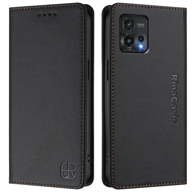 For Motorola Moto G72 RC01 Dual-Folded Magnetic Suction RFID Leather Phone Case