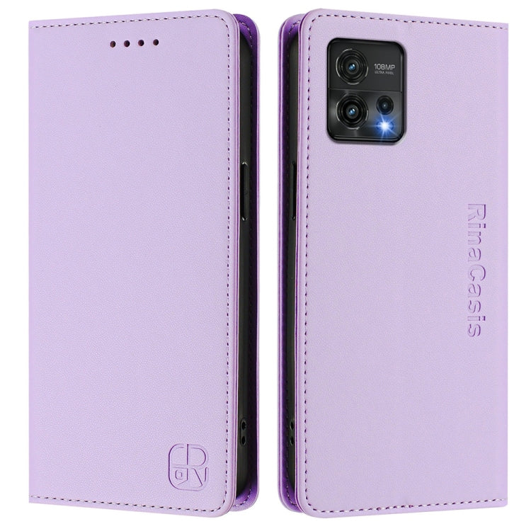 For Motorola Moto G72 RC01 Dual-Folded Magnetic Suction RFID Leather Phone Case