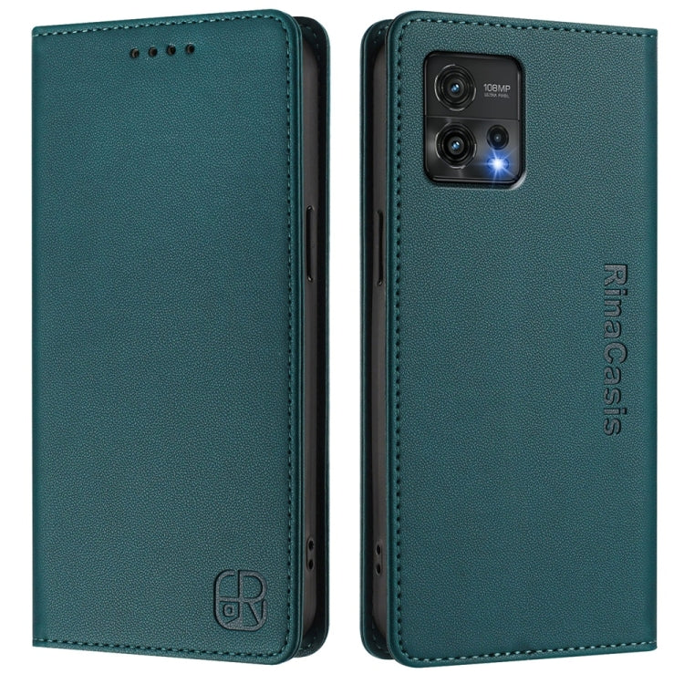 For Motorola Moto G72 RC01 Dual-Folded Magnetic Suction RFID Leather Phone Case
