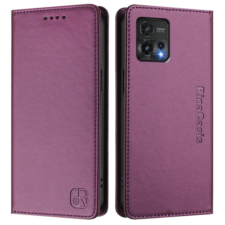 For Motorola Moto G72 RC01 Dual-Folded Magnetic Suction RFID Leather Phone Case