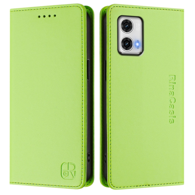 For Motorola Moto G73 RC01 Dual-Folded Magnetic Suction RFID Leather Phone Case