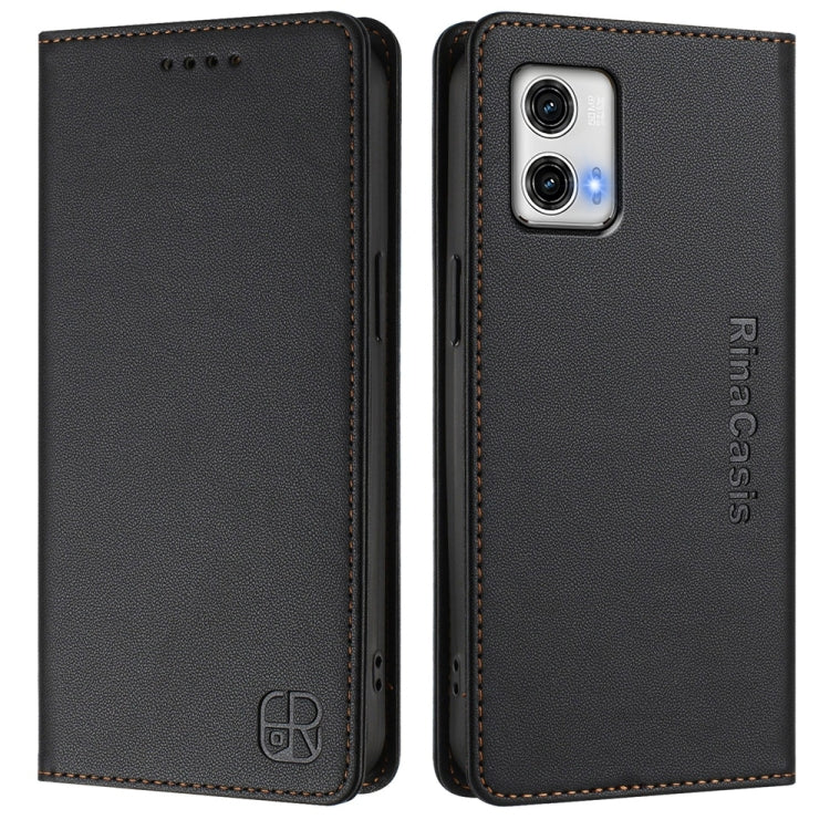 For Motorola Moto G73 RC01 Dual-Folded Magnetic Suction RFID Leather Phone Case