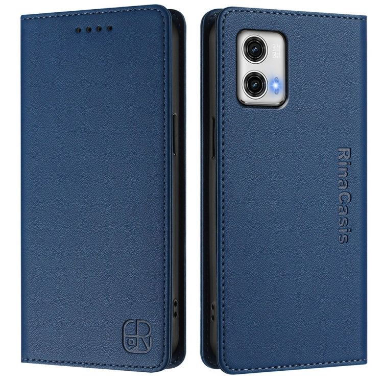For Motorola Moto G73 RC01 Dual-Folded Magnetic Suction RFID Leather Phone Case