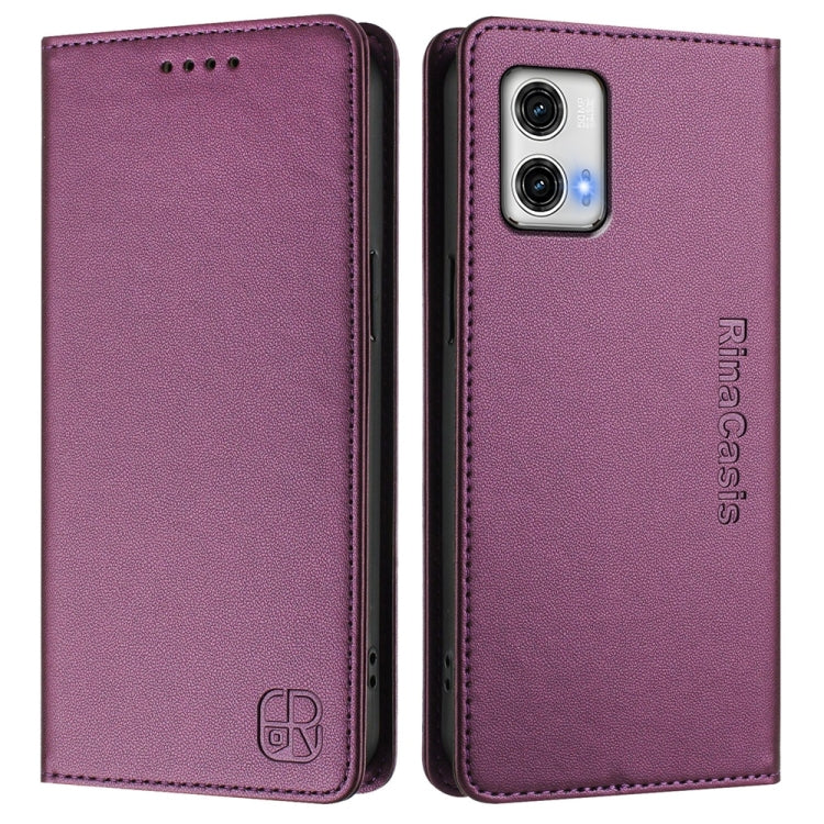 For Motorola Moto G73 RC01 Dual-Folded Magnetic Suction RFID Leather Phone Case