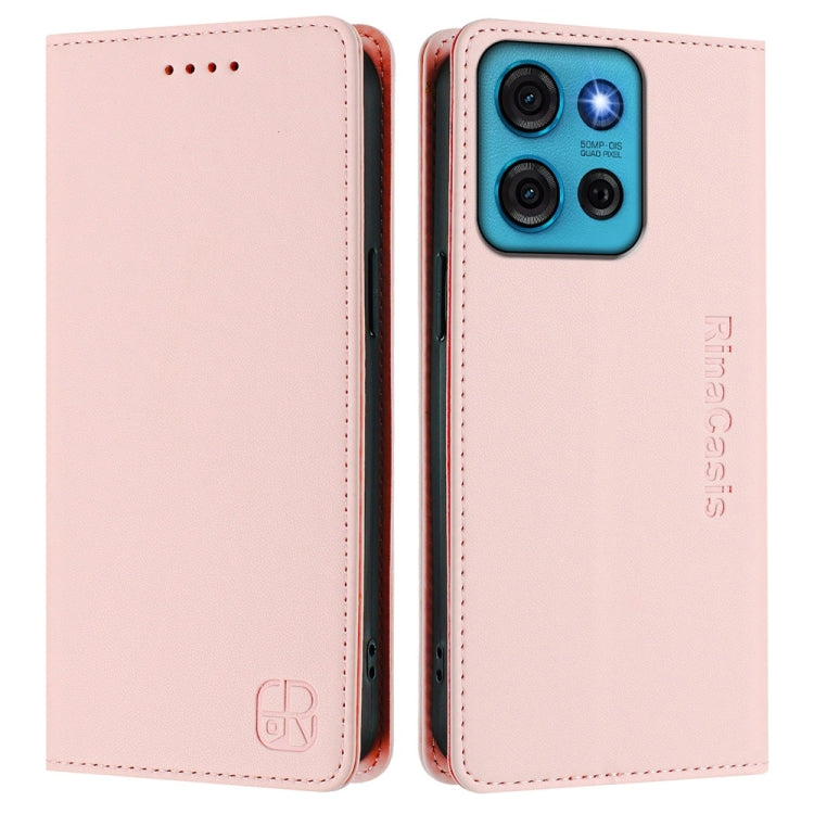 For Motorola Moto G75 5G RC01 Dual-Folded Magnetic Suction RFID Leather Phone Case