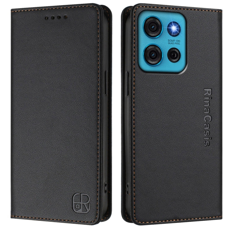 For Motorola Moto G75 5G RC01 Dual-Folded Magnetic Suction RFID Leather Phone Case