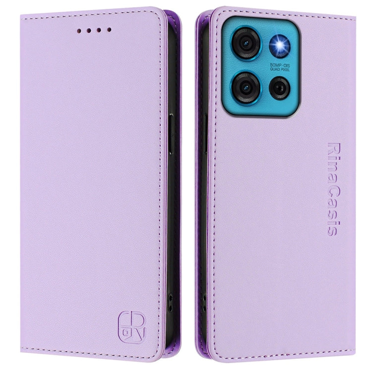 For Motorola Moto G75 5G RC01 Dual-Folded Magnetic Suction RFID Leather Phone Case