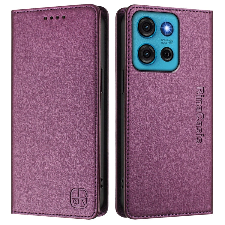 For Motorola Moto G75 5G RC01 Dual-Folded Magnetic Suction RFID Leather Phone Case