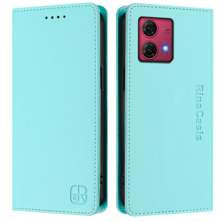 For Motorola Moto G84 RC01 Dual-Folded Magnetic Suction RFID Leather Phone Case
