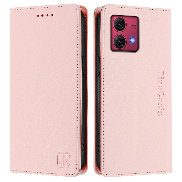 For Motorola Moto G84 RC01 Dual-Folded Magnetic Suction RFID Leather Phone Case
