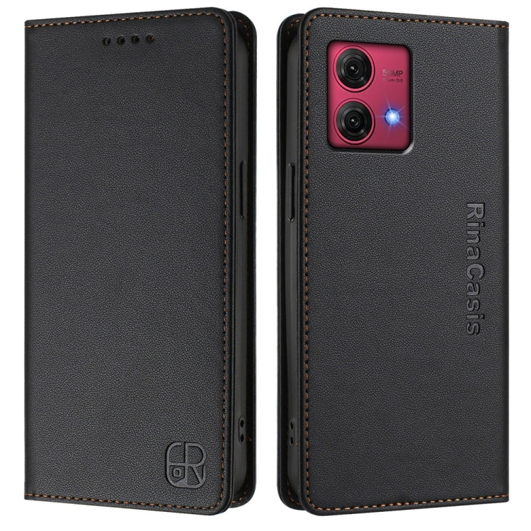 For Motorola Moto G84 RC01 Dual-Folded Magnetic Suction RFID Leather Phone Case