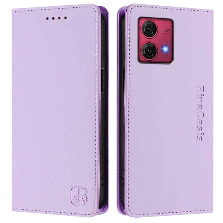 For Motorola Moto G84 RC01 Dual-Folded Magnetic Suction RFID Leather Phone Case