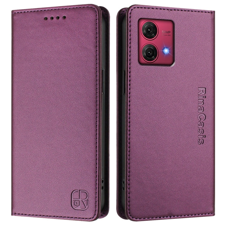 For Motorola Moto G84 RC01 Dual-Folded Magnetic Suction RFID Leather Phone Case