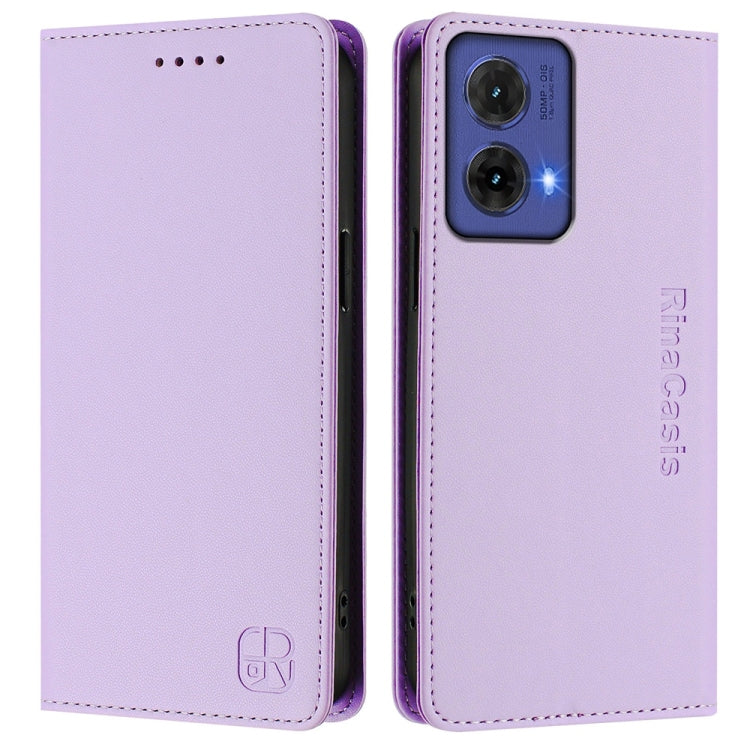 For Motorola Moto G85 RC01 Dual-Folded Magnetic Suction RFID Leather Phone Case