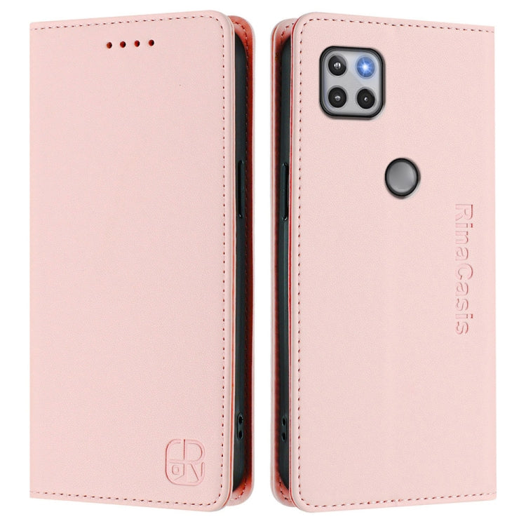 For Motorola One 5G Ace RC01 Dual-Folded Magnetic Suction RFID Leather Phone Case