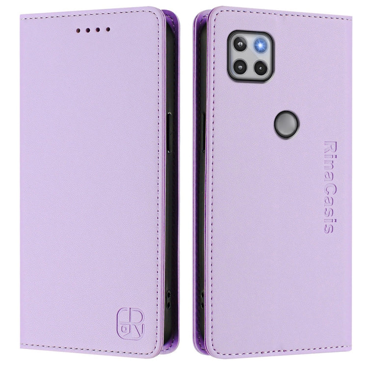 For Motorola One 5G Ace RC01 Dual-Folded Magnetic Suction RFID Leather Phone Case
