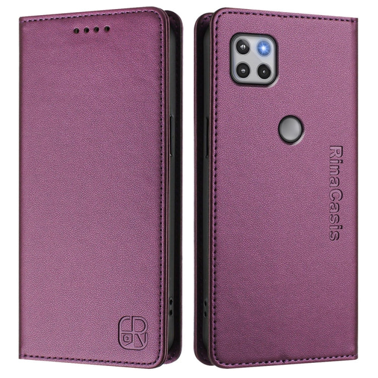 For Motorola One 5G Ace RC01 Dual-Folded Magnetic Suction RFID Leather Phone Case