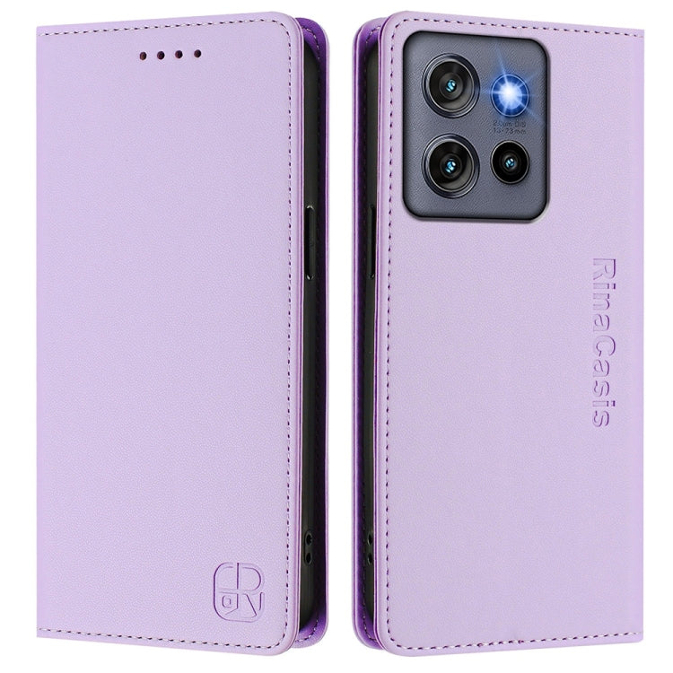 For Motorola ThinkPhone 25 / Edge 50 Neo RC01 Dual-Folded Magnetic Suction RFID Leather Phone Case