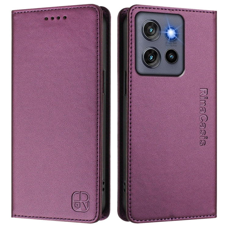 For Motorola ThinkPhone 25 / Edge 50 Neo RC01 Dual-Folded Magnetic Suction RFID Leather Phone Case
