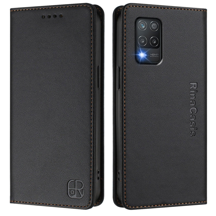 For Realme 8 5G / 9 5G Indian / V13 5G RC01 Dual-Folded Magnetic Suction RFID Leather Phone Case