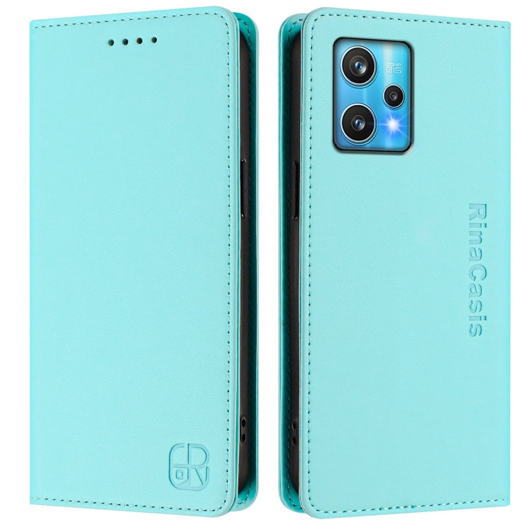 For Realme 9 Pro+ 5G / 9 4G Global RC01 Dual-Folded Magnetic Suction RFID Leather Phone Case